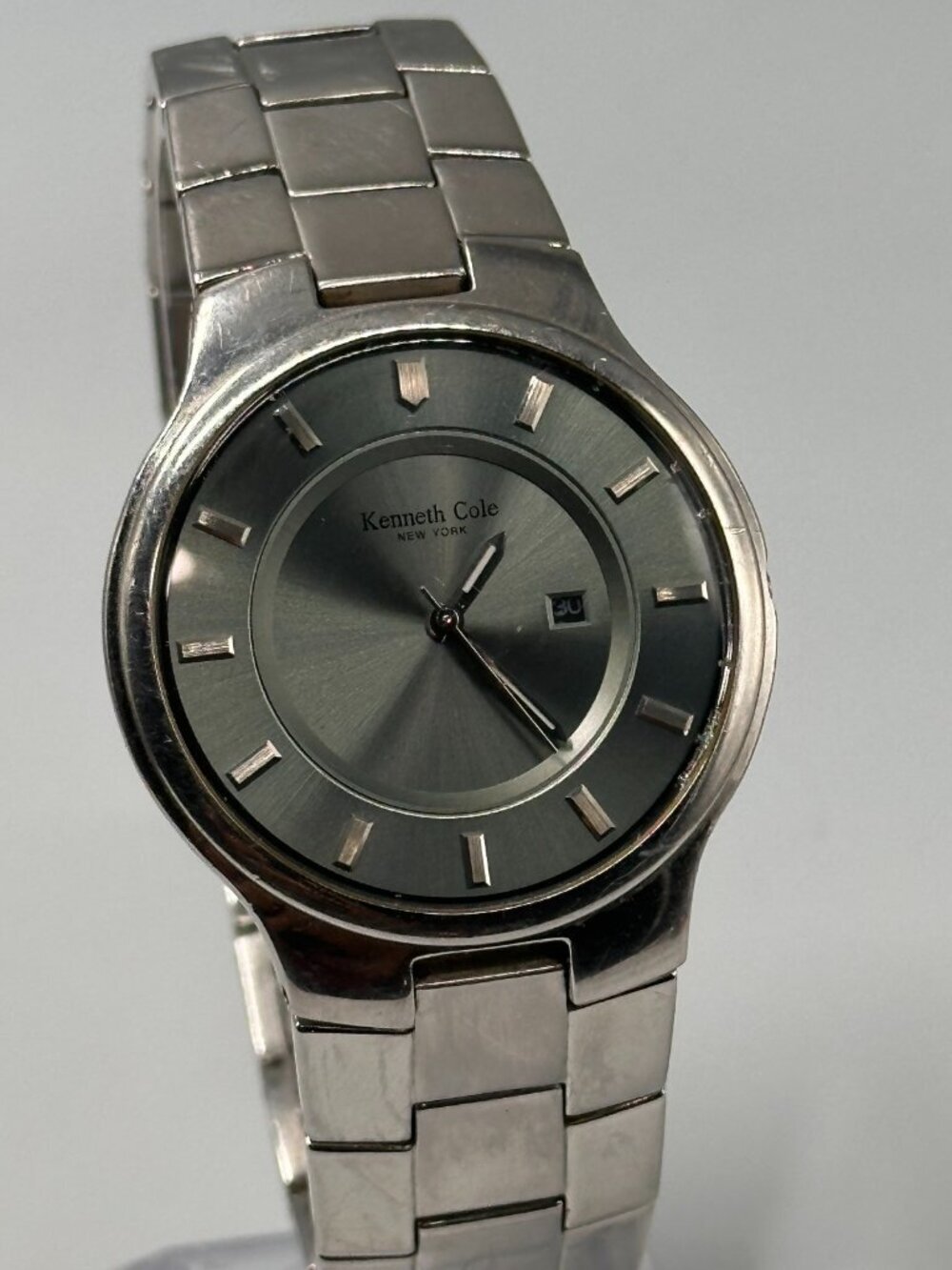 3/$30 Kenneth Cole Watch Men Silver Missing Crown Untested Selling As Is 8.25"